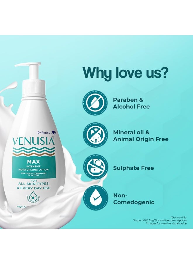 VENUSIA Max Moisturiser Lotion For Everyday Use for Dry Skin, Contains Shea Butter, Mango Butter, Aloe Butter & Cocoa Butter. Paraben Free & Non irritant formula, Dermat Recommended,300 g (Pack of 2) - Image 2